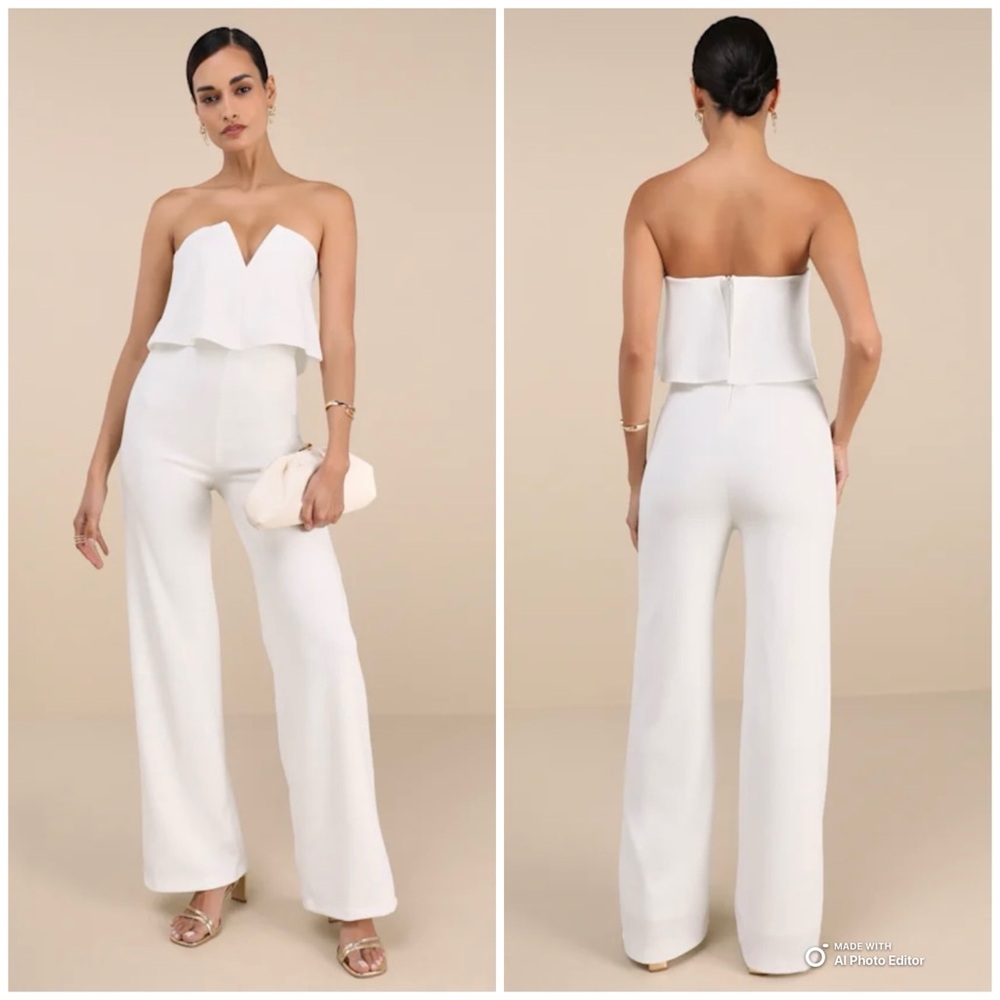Lulus Medium Power of Love White Strapless Jumpsuit NWT Party Cocktail Wedding